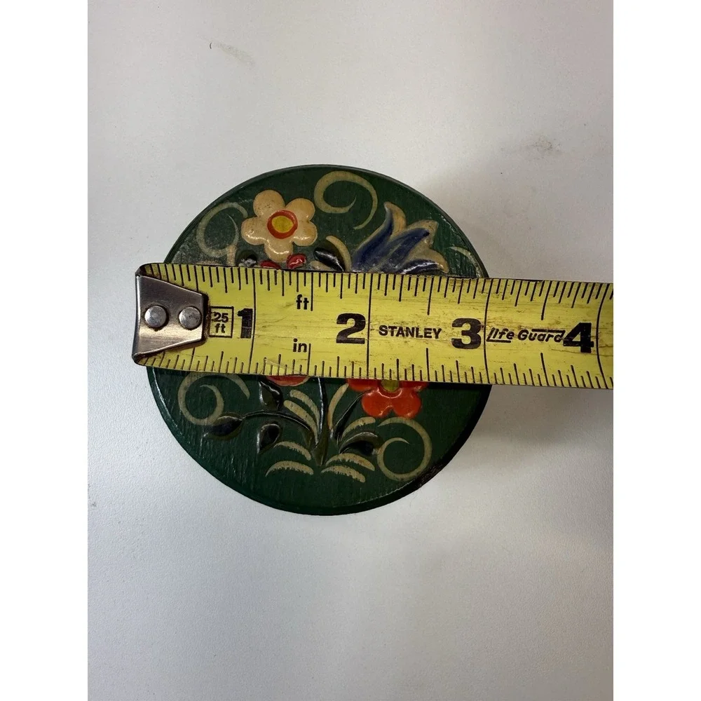 Vintage Wood Mini‎ Trinket Box Hand Painted Floral Design Folk Art Cottagecore